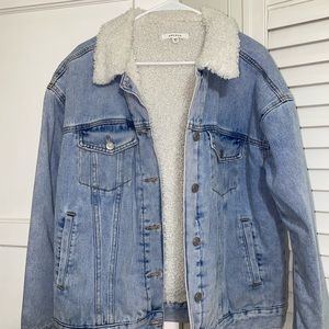 Oversized sherpa trucker denim jean jacket